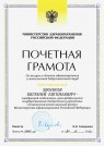 Почетная грамота Министерства здравоохранения Российской Федерации (2016 г.) — Звонков Евгений Евгеньевич